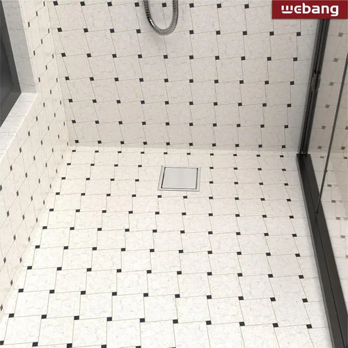 Miniatura 6 de WEBANG Drenaje de ducha cuadrado de 4 pulgadas con drenaje de piso cepillado con brida reversible cubierta 2-en-1 inserto de azulejos rejilla
