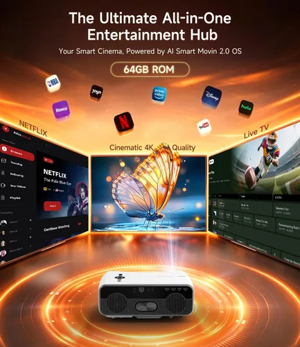 Miniatura 2 de Proyector inteligente ANSI 2400 con licencia de Netflix, 4K HDR 70W Dolby Auto Lens Cap ToF Autofocus WiFi 6 y Bluetooth 5.4 HDMI eARC/CEC, Blanco