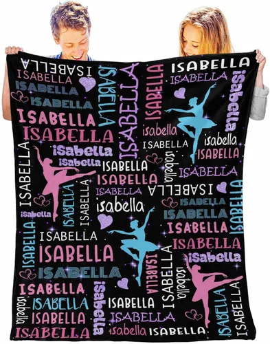 Miniatura 2 de InterestPrint Mantas personalizadas para niños con nombres, manta suave de ballet con nombre personalizado para niña y mujer