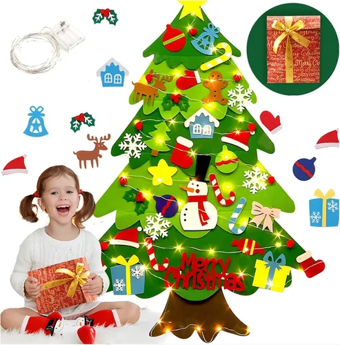 LNV Juego de árbol de Navidad de fieltro con 32 adornos de Navidad y embalaje exquisito, regalos de Navidad para niños, decoración de Navidad para