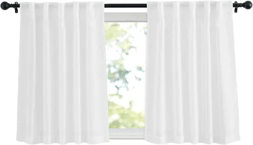 Miniatura 33 de NICETOWN Cortinas de lino semitraslúcidas para dormitorio, bolsillos para barra y pestaña trasera, tratamientos de ventana transparentes de lino