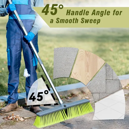 Miniatura 5 de Escoba de empuje de 18 pulgadas con mango largo de 47 pulgadas, cepillo de limpieza de piso multisuperficie para limpiar cubierta, patio, garaje