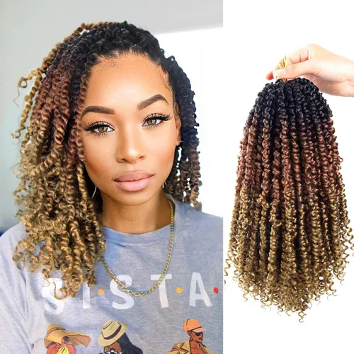 Miniatura 31 de Bileaf Cabello de Ganchillo Passion Twist Pre-retorcido de 10 Pulgadas, 8 Paquetes de Ganchillo Passion Twist, Cabello Corto Passion Twist