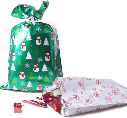 Miniatura 5 de WesGen Bolsas de regalo de Navidad, 40 bolsas de regalo de Papá Noel en 4 tamaños y 4 diseños, con lazos y etiquetas