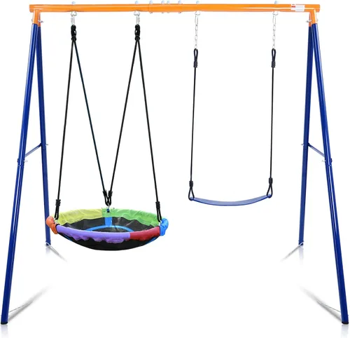 Juego de columpios para el patio trasero, juego de columpios de 440 libras con soporte de metal resistente en forma de A, 1 asiento de columpio tipo