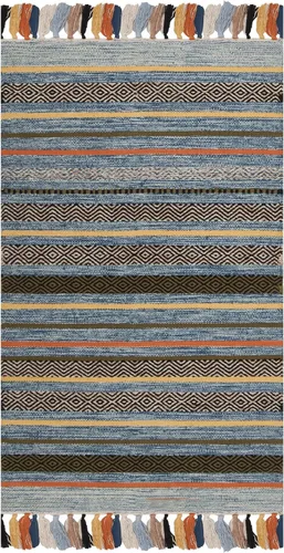 Miniatura 17 de SAFAVIEH Montauk Collection - Alfombra decorativa de 3 pies x 5 pies, color beige y multi, hecha a mano, estilo boho con rayas y flecos, de algodón