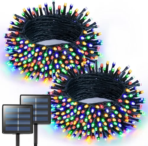 Miniatura 17 de JMEXSUSS 600 luces LED solares azules de Navidad, 206.7 pies, luces azules de Navidad al aire libre, impermeables, 8 modos de luz solar al aire