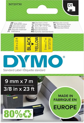 DYMO Etiquetas D1, rollo de 0.354 in x 23.0 ft, impresión negra sobre amarillo, etiquetas autoadhesivas para impresoras de etiquetas LabelManager,