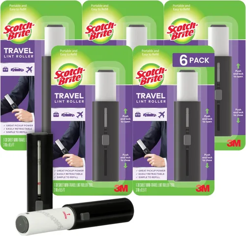 Scotch-Brite Mini Rodillo Quitapelusas de Viaje, Rodillo Quitapelusas Retráctil Portátil para Pelo de Mascotas para tu Bolso, Equipaje o Carro,