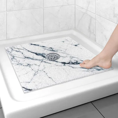 Miniatura 18 de Alfombrilla de ducha cuadrada antideslizante: 24 x 24 pulgadas para ducha interior con orificio de drenaje en el medio, tapete de ducha de masaje