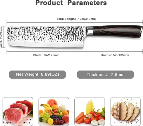 Miniatura 3 de imarku Nakiri - Juego de cuchillos para cocina con bloque y afilador, cuchillo para verduras y carne, afilado