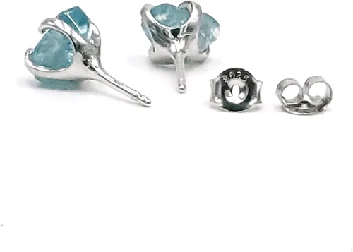 Miniatura 75 de Natural raw gemstone stud earrings with white gold over 925 sterling silver, 6 to 7mm rough genuine quality birthstone gift for her, Uniquelan