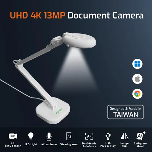 Miniatura 3 de INSWAN INS-2 Cámara de Documentos USB 4K – 13MP, Enfoque Automático Dual, Luz LED y Micrófono, Plug & Play, Mac, Windows, iPad, Chromebook, Captura