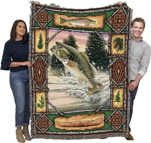 Miniatura 16 de Pure Country Weavers - Manta tejida con flecos, decorativa / tapete, de Antler Lodge, con diseño de osos, vida silvestre, cabaña del lago, regalo