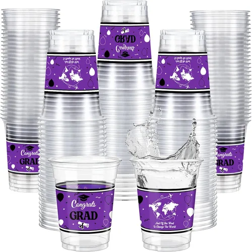 Miniatura 17 de Qinyoung 100 vasos de plástico con lazo rosa de 12 onzas, vasos desechables de coqueta, lazo rosa y corazón, vasos de plástico transparente