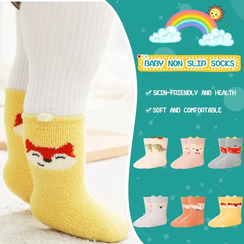 Miniatura 2 de Calcetines suaves y peludos para bebés, para niños, niñas, antideslizantes, acogedores, esponjosos, cálidos, para invierno, 5 pares