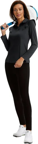 Miniatura 7 de JACK SMITH Polo de golf de manga larga para mujer, con volantes, absorbe la humedad, camisas atléticas de tenis con botones