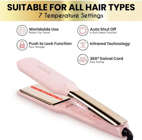 Miniatura 5 de ELLA BELLA® Plancha plana de titanio para alisar el cabello (con infrarrojos) • Plancha profesional para alisar el cabello • Pantalla digital