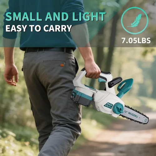 Miniatura 7 de Motosierra eléctrica de 12" y 10" inalámbrica, 20V sin escobillas, juego 2 baterías de 4.0 AH, 4 cadenas, engrasador automático, tensión de cadena