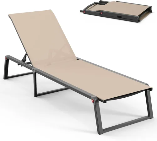 Miniatura 15 de Silla de Salón de Aluminio para Exterior, Sillas de Salón Plegables y sin Montaje para Patio y Piscina, Silla Reclinable de 5 Posiciones para Blanco