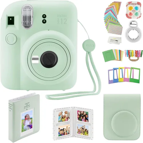 Miniatura 11 de Fujifilm - Cámara instantánea Instax Mini 12 con funda, calcomanías decorativas, marcos, álbum de fotos y más kit de accesorios (rosa flor)