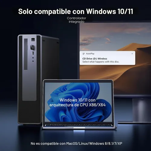 Miniatura 6 de UGREEN Adaptador WiFi para PC de Escritorio, Adaptador USB WiFi 6 AX900 con Banda Dual 5GHz/2.4GHz, Controlador Incorporado para Windows 10/11
