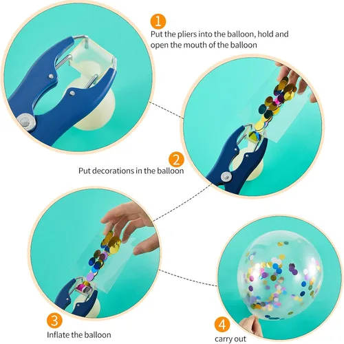Miniatura 4 de Minatee Alicates expansores de globos, herramienta de relleno de globos, de acero inoxidable azul, alicates de relleno de lentejuelas para llenar