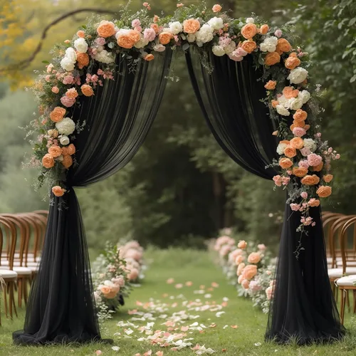 Miniatura 6 de PARTISKY Tela drapeada para arco de boda, cortinas negras de 19 pies, cortinas transparentes para telón de fondo, decoración de arco de boda