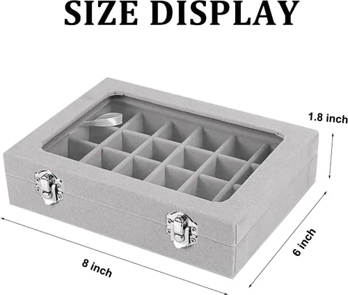 Miniatura 4 de Joyero de terciopelo con 24 rejillas para joyas, caja organizadora de exhibición, bandeja para anillos, estuche de almacenamiento para niñas