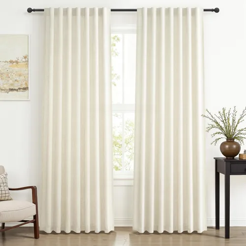 Miniatura 12 de Cortinas translúcidas de lino beige blanco de 84 pulgadas de largo, 2 paneles, cortinas modernas con filtrado de luz y privacidad, riel de techo