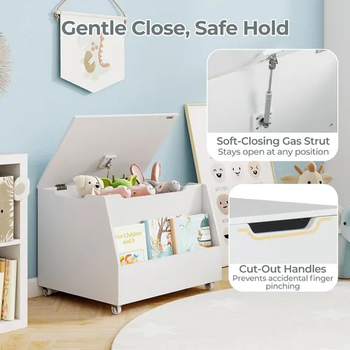 Miniatura 4 de Costzon Caja de juguetes para niños, organizador de almacenamiento de juguetes móvil de madera con estantería y ruedas con cerradura para niñas