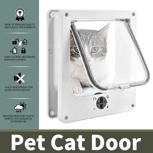 Miniatura 3 de EASY JOY Puertas para gatos (tamaño exterior 10.6 x 9.2 pulgadas), puerta de gato con bloqueo de 4 vías para puertas interiores y exteriores, puerta