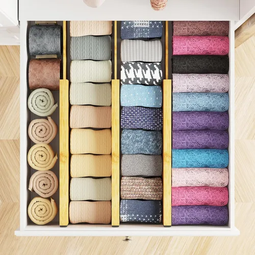 Miniatura 4 de SpaceAid - Separadores de cajones de bambú para cómoda de 6 piezas, organizadores de cajones ajustables de 4.65" de alto, 12.5"-17" de ancho