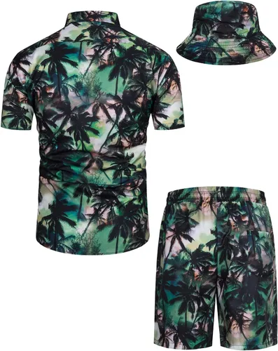 Miniatura 102 de TUNEVUSE Conjunto de camisas y pantalones cortos hawaianos para hombre, 2 piezas, trajes de playa con estampado de flores, traje tropical de verano