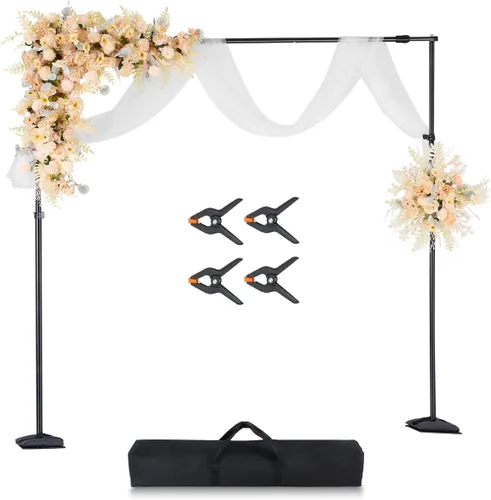 Miniatura 12 de VEVOR Kit de tubo y cortina de 10 x 10 pies, soporte de fondo resistente con base de acero al carbono, soporte de fondo ajustable con 2 abrazaderas
