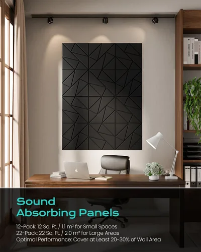 Miniatura 6 de Paquete de 12 paneles acústicos, paneles de pared con aislamiento de 12 x 12 x 0.4 pulgadas, paneles de espuma a prueba de sonido para pegar