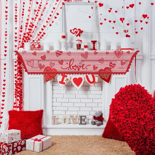 Miniatura 4 de Tatuo Bufanda para el día de San Valentín, mantel de encaje con corazón rojo para el día de San Valentín, boda, aniversario, sala de estar