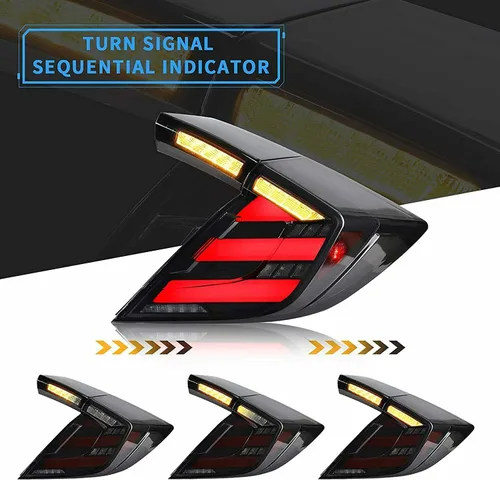 Miniatura 3 de HCmotion Luces traseras LED ensambladas para Honda Civic 10Th Gen Tipo R Hatchback FK7 FK8 2016-2021 Lámpara trasera con señal secuencial, LED DRL
