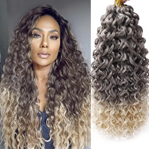 Miniatura 10 de 8 Paquetes de Cabello Rizado con Ganchillo GoGo, Cabello Rizado con Ganchillo para Mujeres Negras, Trenzado de Onda Profunda, Cabello Sintético