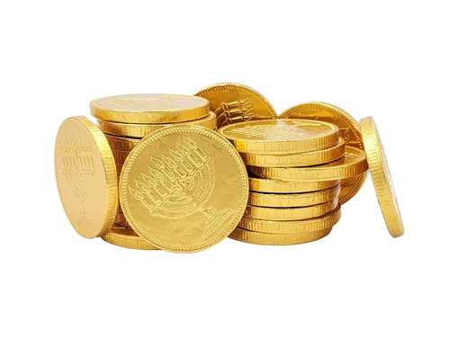 Miniatura 6 de The Dreidel Company Paquete de 6 Dreidel rellenos de monedas de gel de chocolate de Hanukkah, gelt de leche de Janucá, con menorá y diseño Dreidel