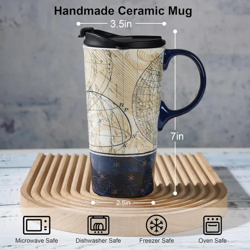 Miniatura 8 de Taza de viaje de cerámica Topadorn con tapa sellada y caja de regalo, taza de café de 17 onzas para café con leche y chocolate caliente, apta