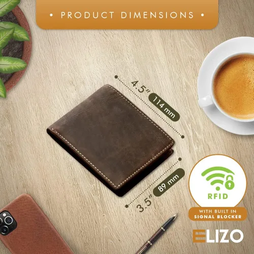 Miniatura 2 de ELIZO Cartera de cuero para hombre, whisky, Top Flip Bifold