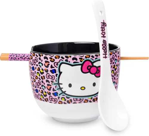 Miniatura 13 de Silver Buffalo Sanrio Hello Kitty Tazón de cerámica para ramen y arroz con diseño de flores, con palillos, apto para microondas, 20 onzas