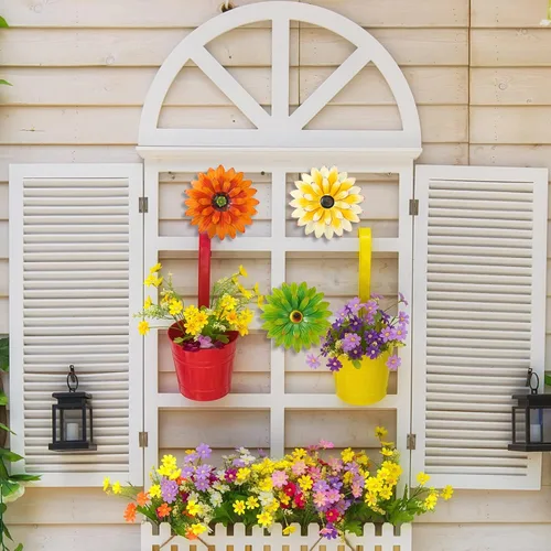 Miniatura 7 de Hotop 3 piezas de arte de pared de metal con diseño de margaritas de metal 3D, flores colgantes de múltiples capas, decoración rústica