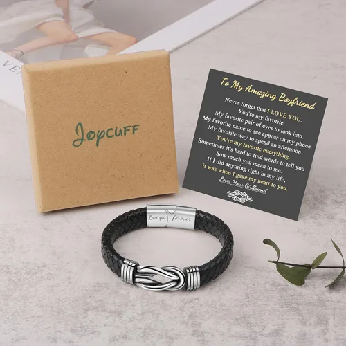 Miniatura 7 de Regalo para hombres, pulsera de cuero trenzado negro con infinito para hombres, papá, marido, novio, hijo, nieto, hermano, sobrino, tío