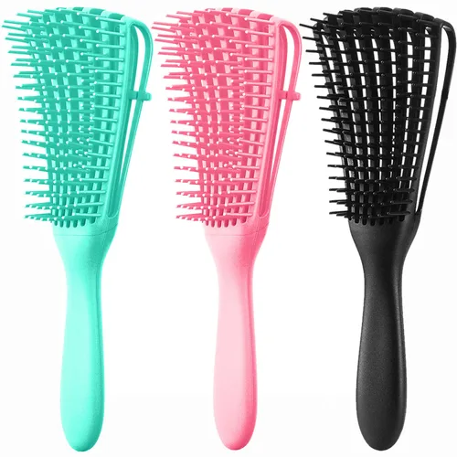 Miniatura 8 de 4 piezas de juego de cepillo para cabello rizado para adultos y niños húmedos o secos, cepillo desenredante para cabello 3/4ABC con peine de dientes