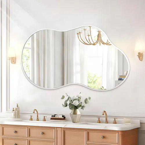 Miniatura 11 de JJUUYOU Espejo de pared irregular con marco de metal negro, espejos decorativos asimétricos de baño, grandes de 20 x 36 pulgadas para sala de estar