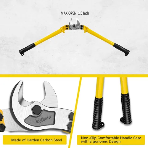 Miniatura 3 de AUPREX Cortador de cable resistente de 18 pulgadas con mango largo, cortador de cable de acero al carbono endurecido para cable de aluminio, alambre