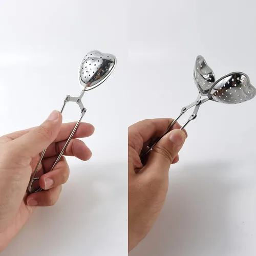 Miniatura 2 de ROYHOO 10 filtros de té de acero inoxidable de hojas sueltas Infusor de té Coladores Difusor de intervalo reutilizable en forma de corazón Cuchara