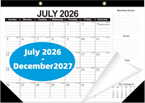 2026 Calendario de escritorio Calendarios de escritorio 2026-2027 Calendario de pared de 18 meses desde enero de 2026 hasta junio de 2027, papel